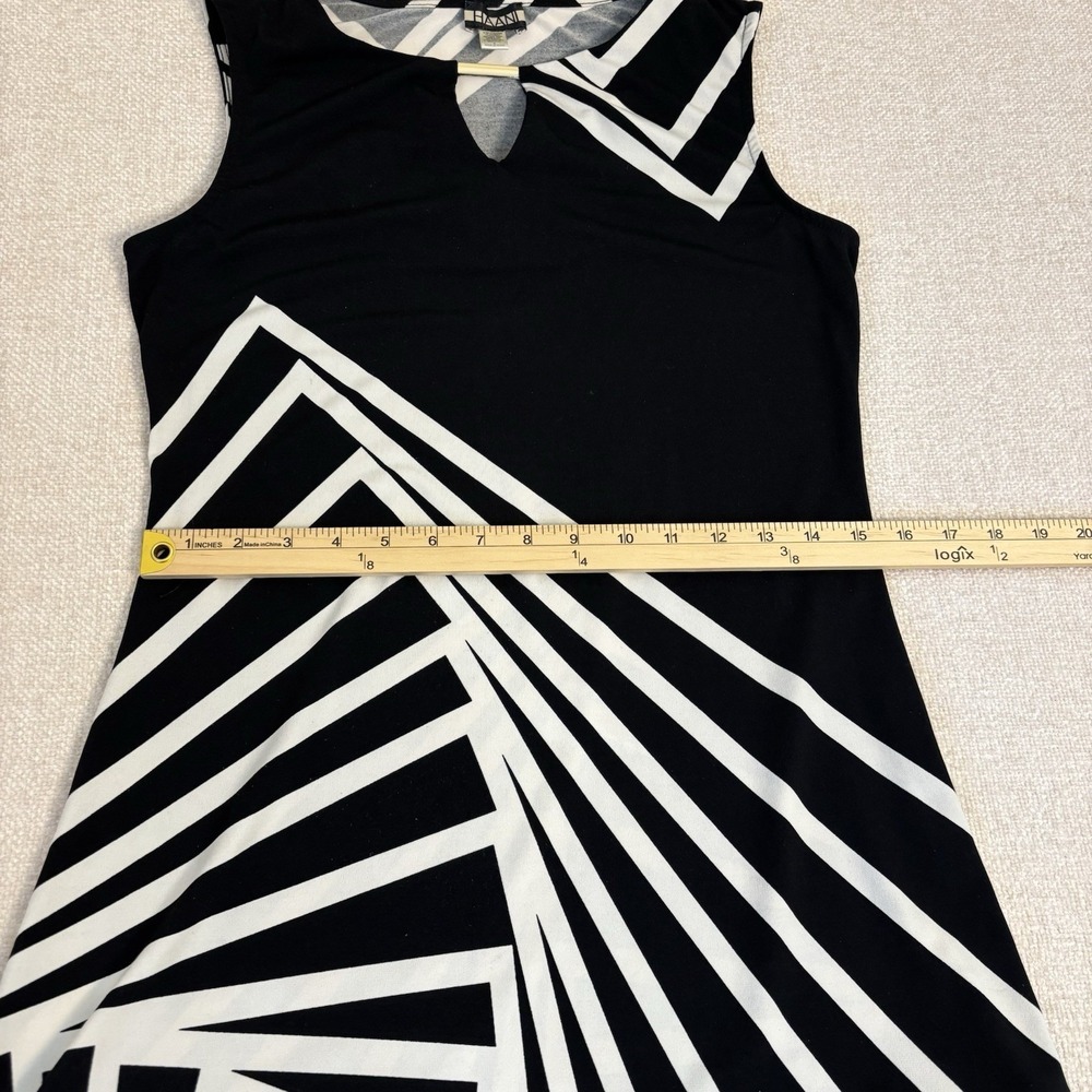 Haani Womens Black White Geometric Optical Illusion Keyhole Shift Dress Small - Picture 7 of 9